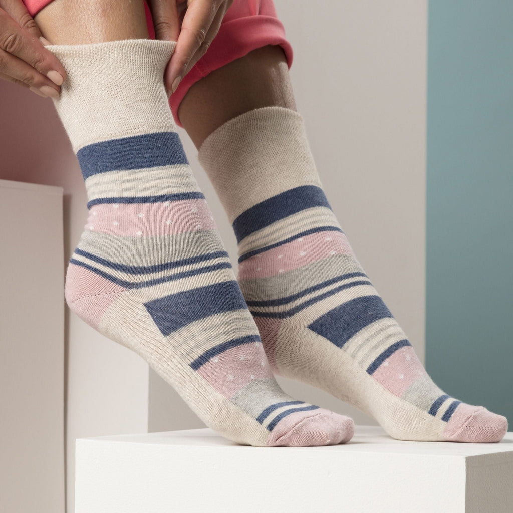 6 Pack Ladies Non Elastic Plain Coloured Cotton Socks
