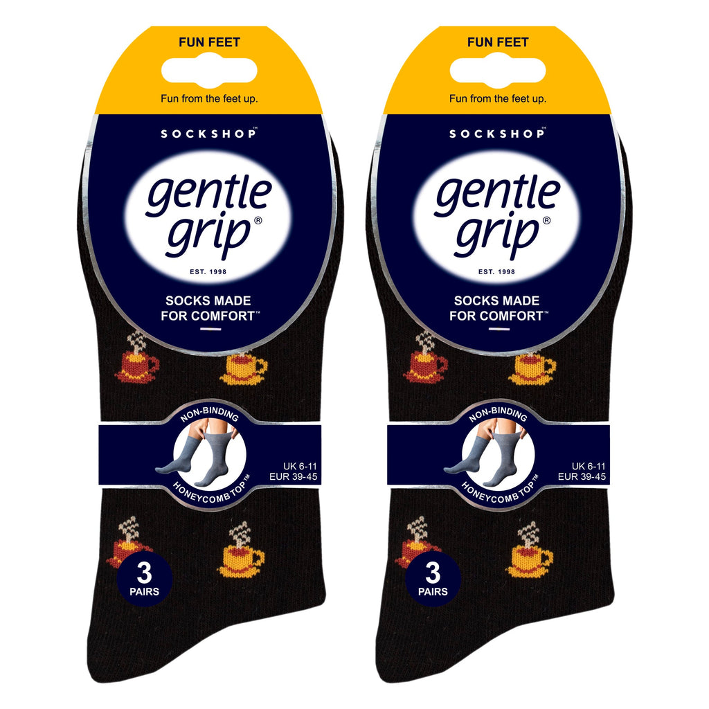6 Pairs Mens  NON ELASTIC Cotton Rich Novelty Patterned Socks