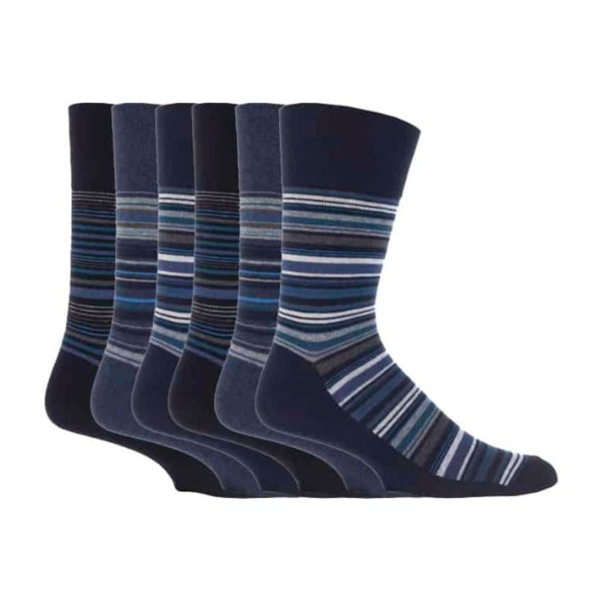 6 Pack Mens Non Elastic Stripe Patterned Cotton Socks