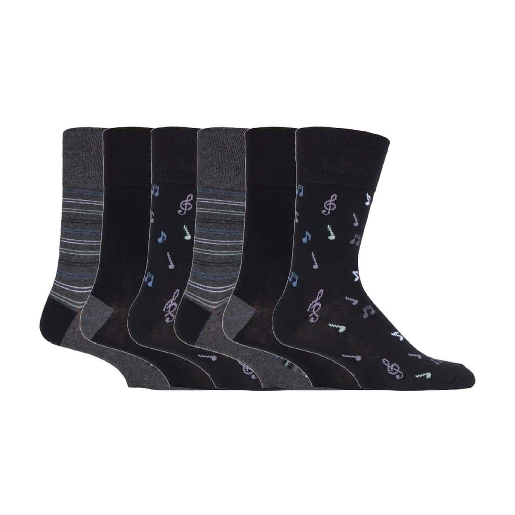 6 Pack Men’s Non-Elastic Loose Top Patterned Socks