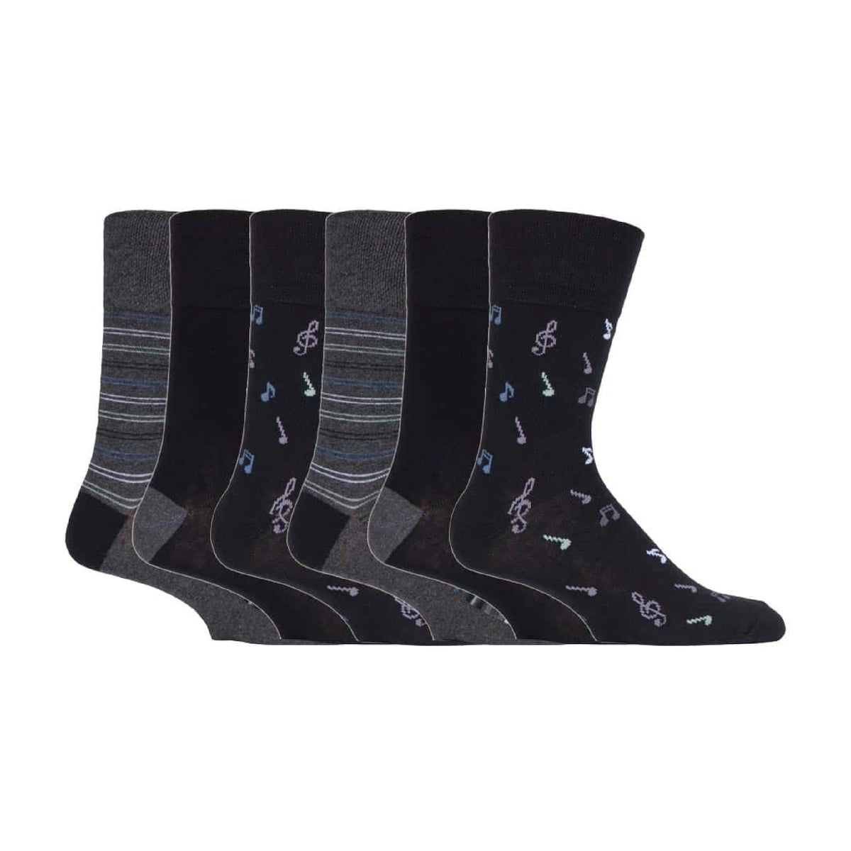 6 Pack Men’s Non-Elastic Loose Top Patterned Socks