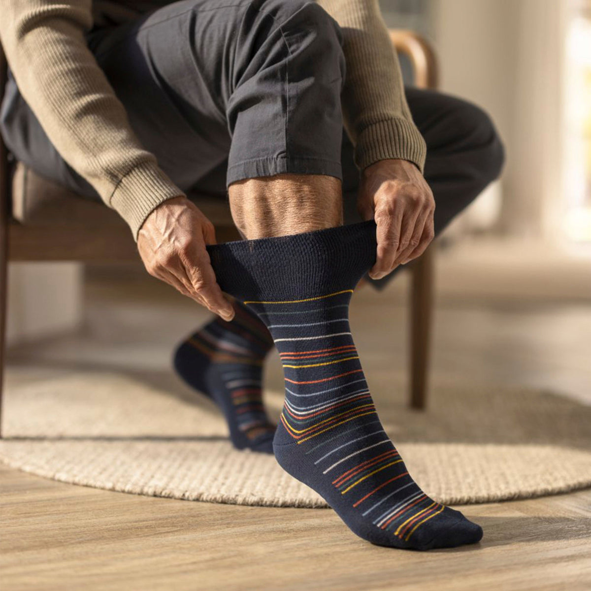6 Pairs Mens Cotton Socks | Patterned Soft Non-Binding Everyday Socks