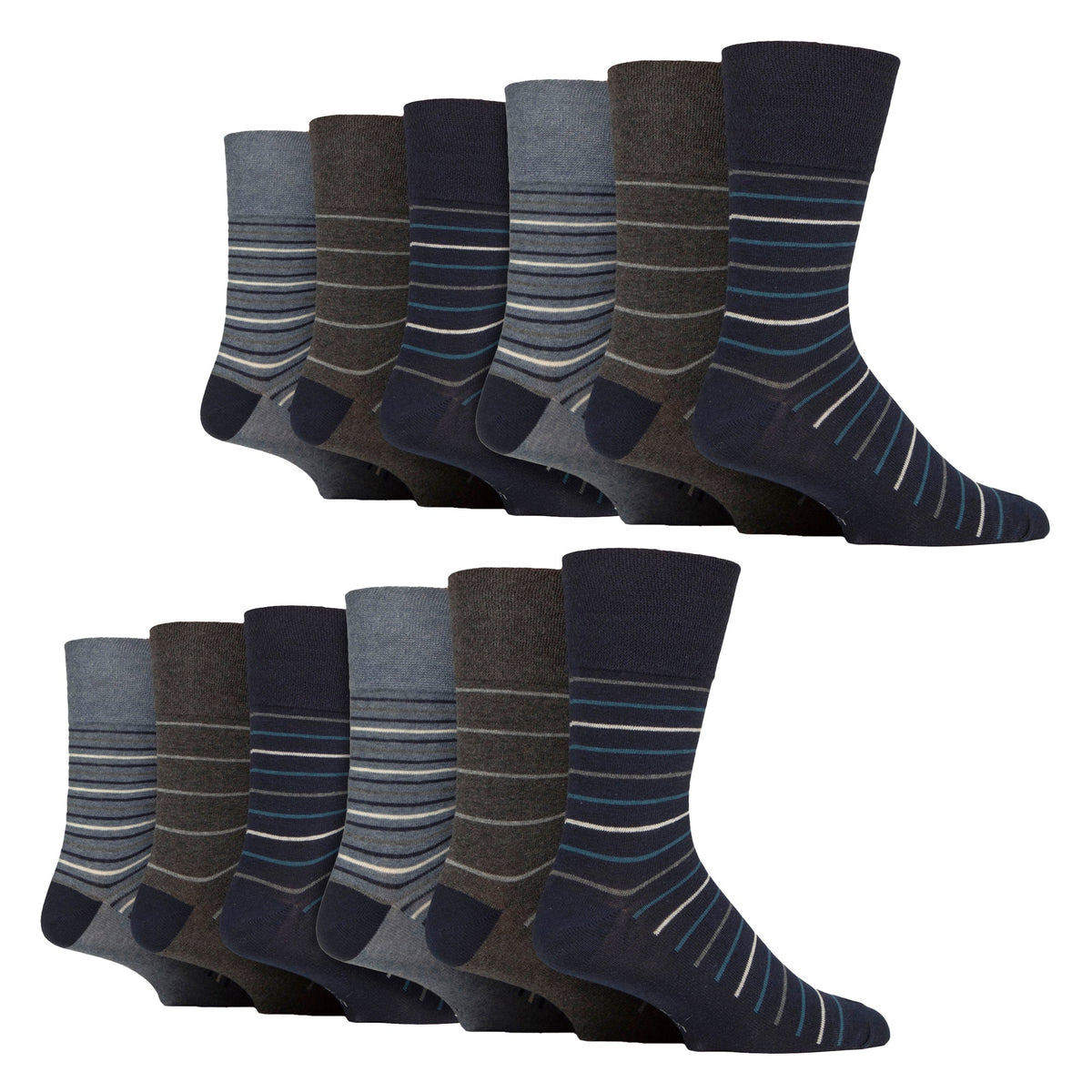 12 Pairs Mens Cotton Socks | Patterned Soft Non-Binding Everyday Socks