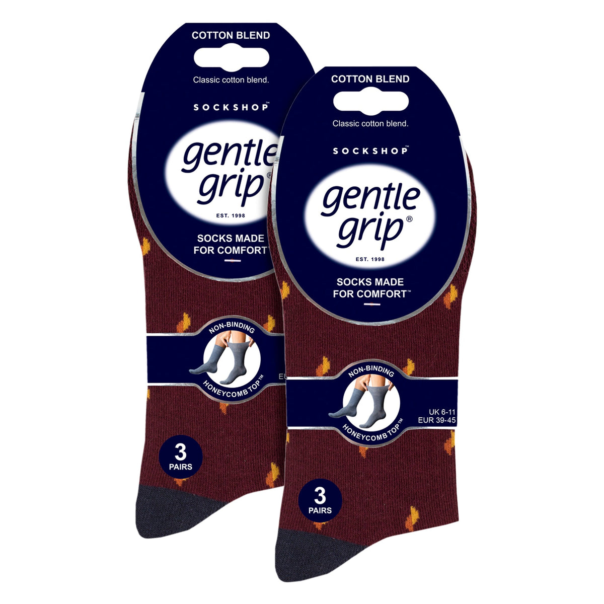 6 Pairs Mens Cotton Socks | Patterned Soft Non-Binding Everyday Socks