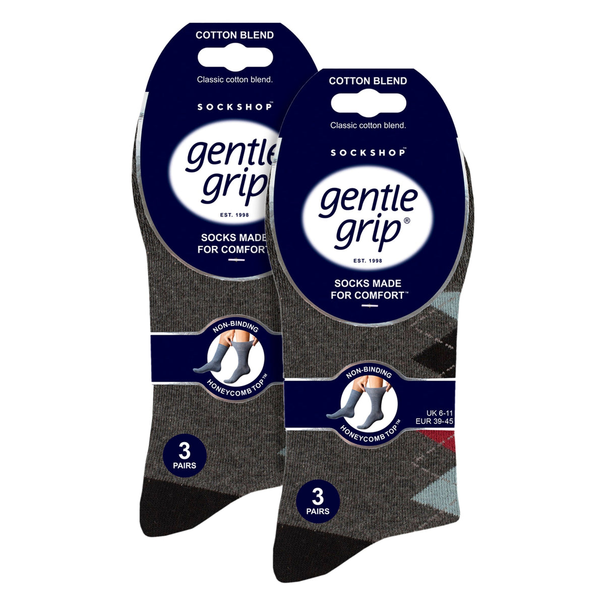 6 Pairs Mens Cotton Socks | Patterned Soft Non-Binding Everyday Socks