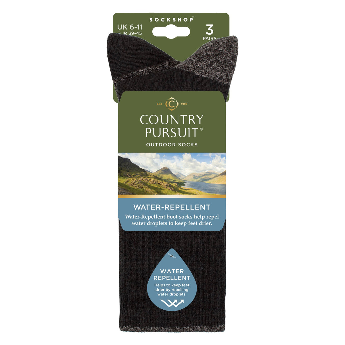 3 Pairs Mens Water Repellent Midweight Outdoor Socks for Hiking & Walking