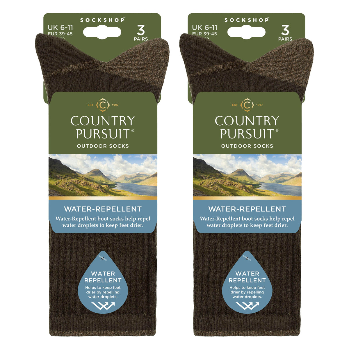 6 Pairs Mens Water Repellent Midweight Outdoor Socks for Hiking & Walking