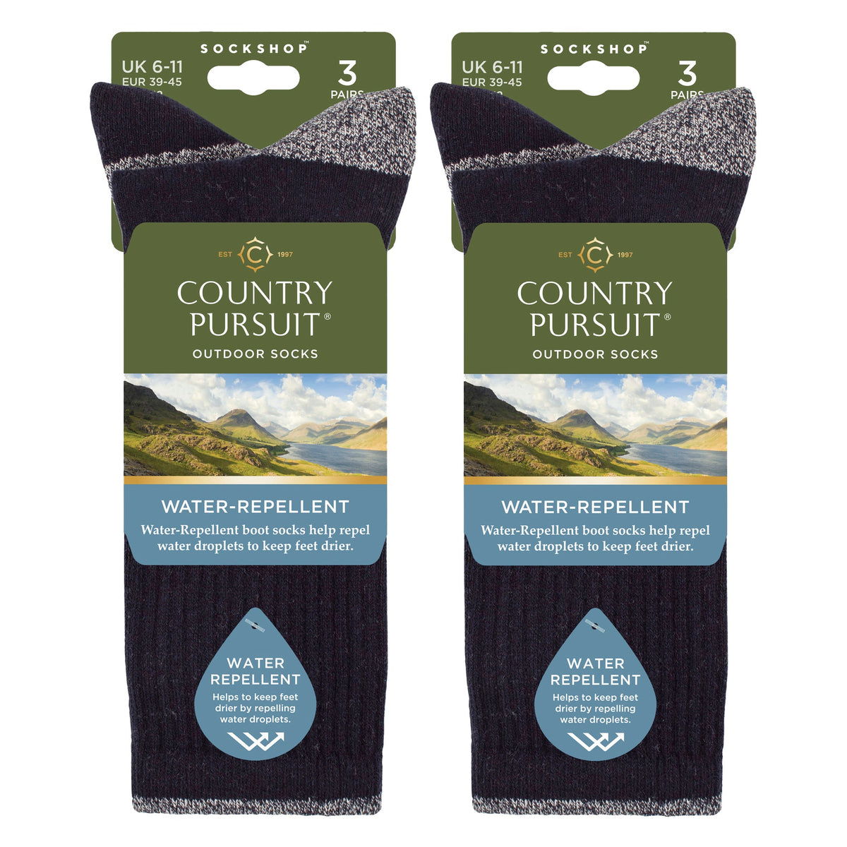 6 Pairs Mens Water Repellent Midweight Outdoor Socks for Hiking & Walking