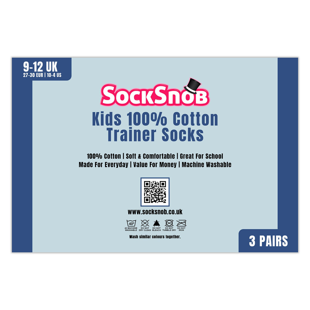 3 Pack Kids 100% Cotton Trainer Socks