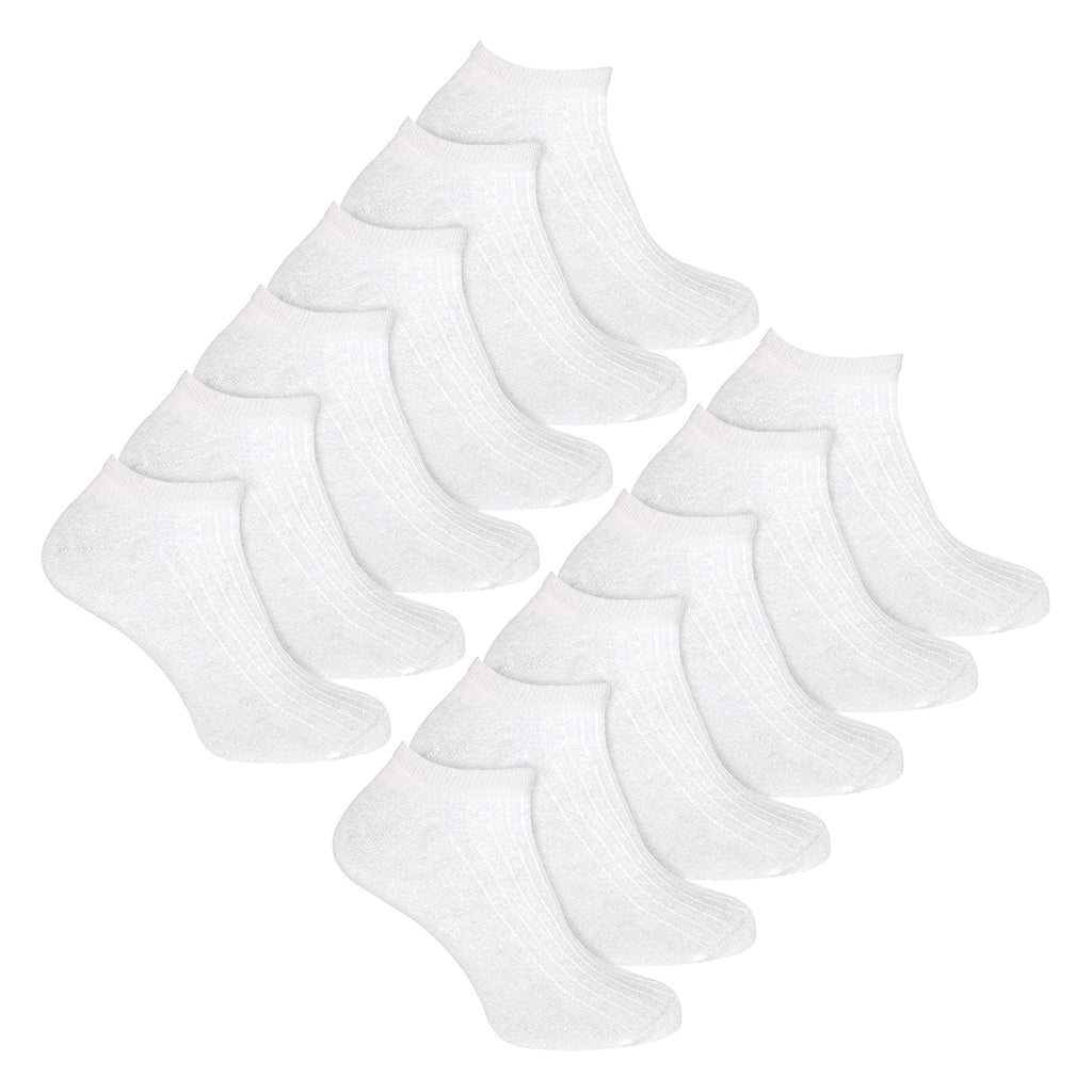12 Pack Kids 100% Cotton Trainer Socks