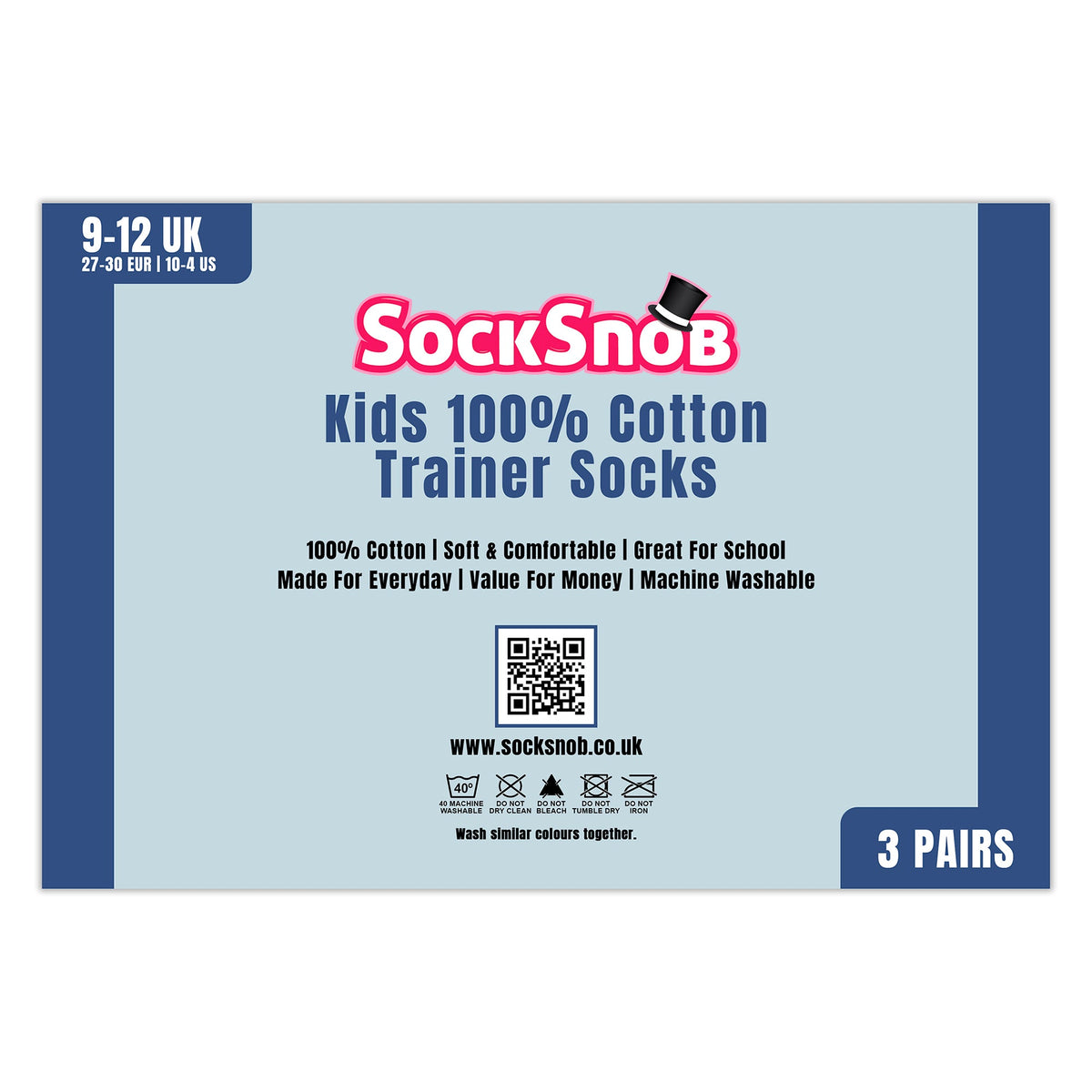 3 Pack Kids 100% Cotton Trainer Socks