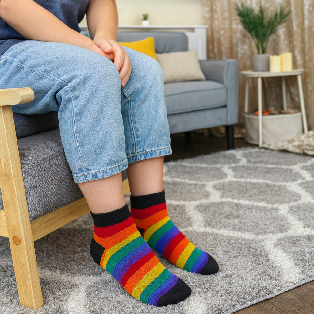 Kids Boys Girls Rainbow Trainer Cotton Socks Colourful Striped Socks
