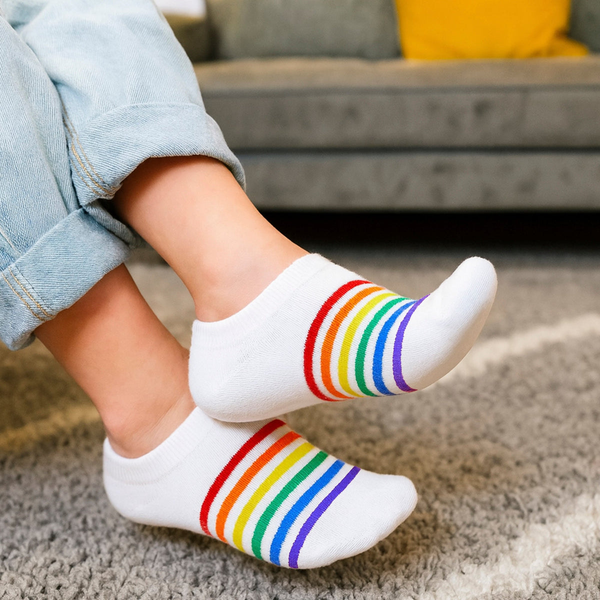 Kids Boys Girls Rainbow Trainer Cotton Socks Colourful Striped Socks