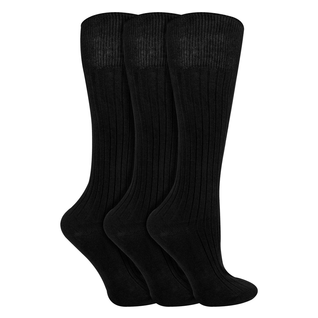 Ladies 3 Pack Knee High 100% Cotton Soft Breathable Socks