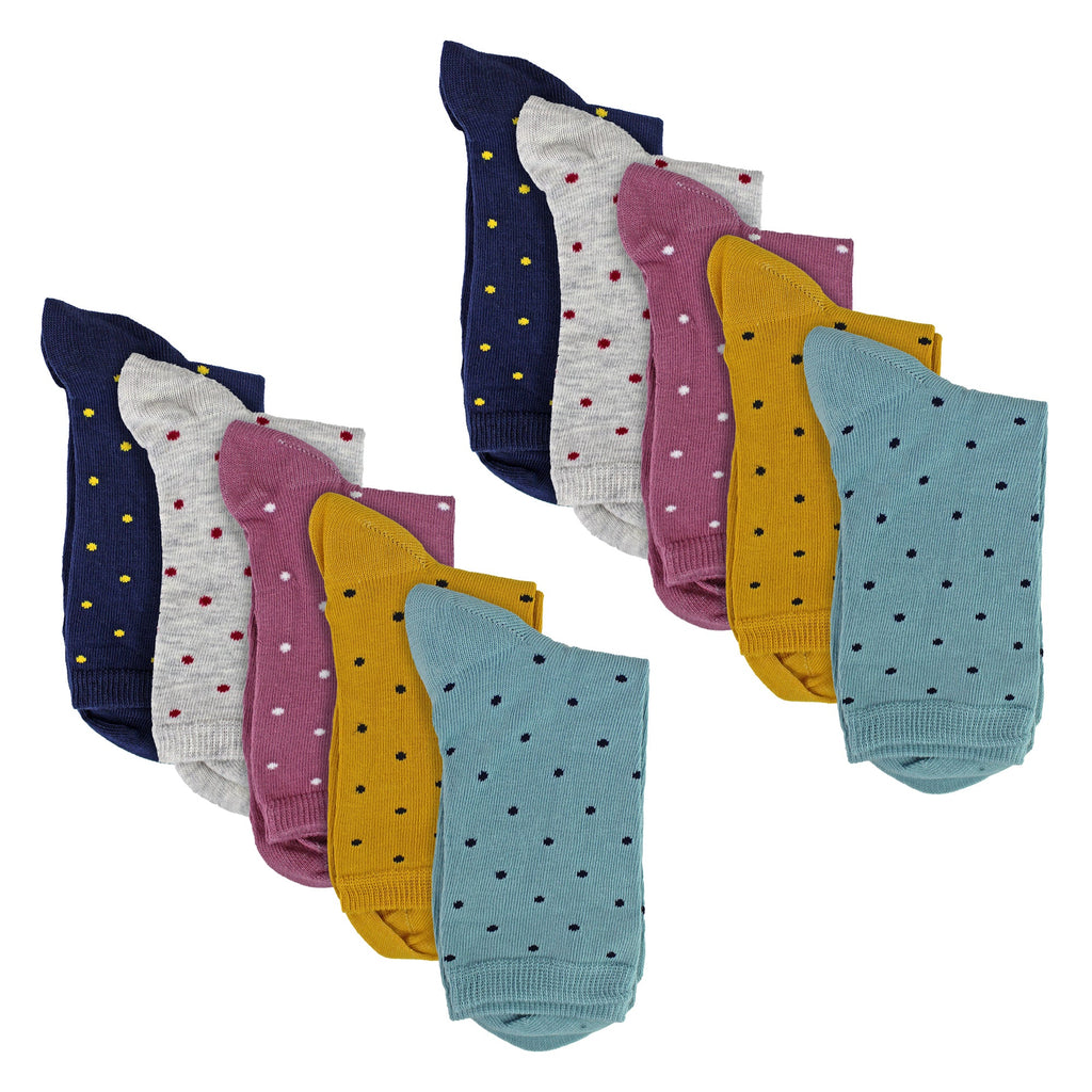 10 Pairs Ladies Multi Spot Socks - Soft Cotton Rich Polka Dot Everyday Socks