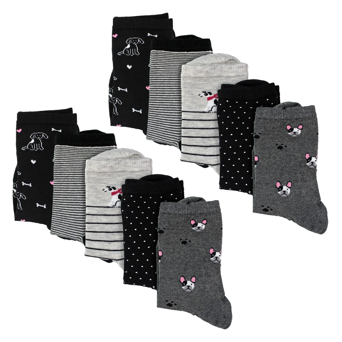 10 Pairs Ladies Dog Patterned Socks - Soft Cotton Rich Fun Dog Design Socks