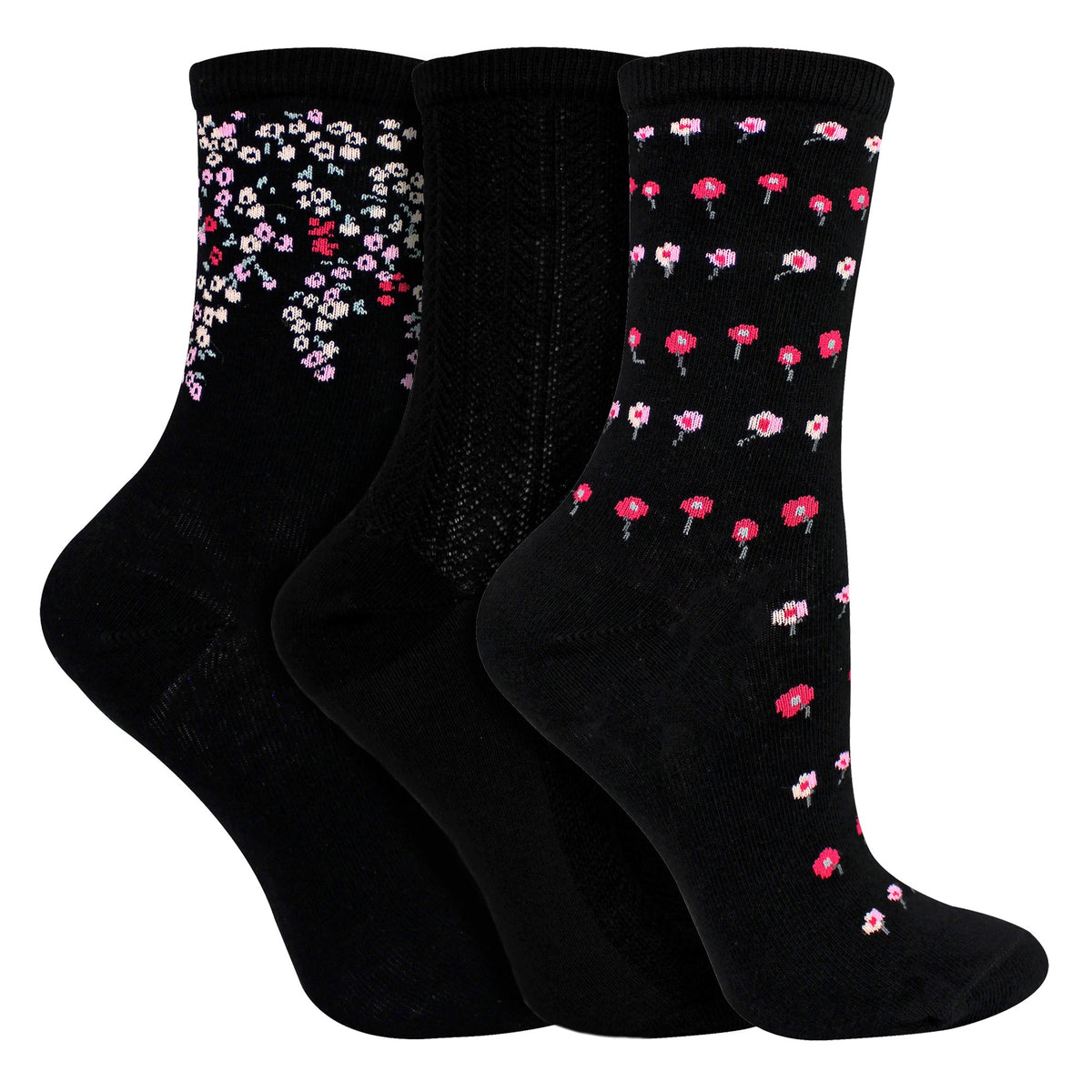 3 Pairs Ladies Floral Pattern Socks - Soft Cotton Rich Everyday Socks