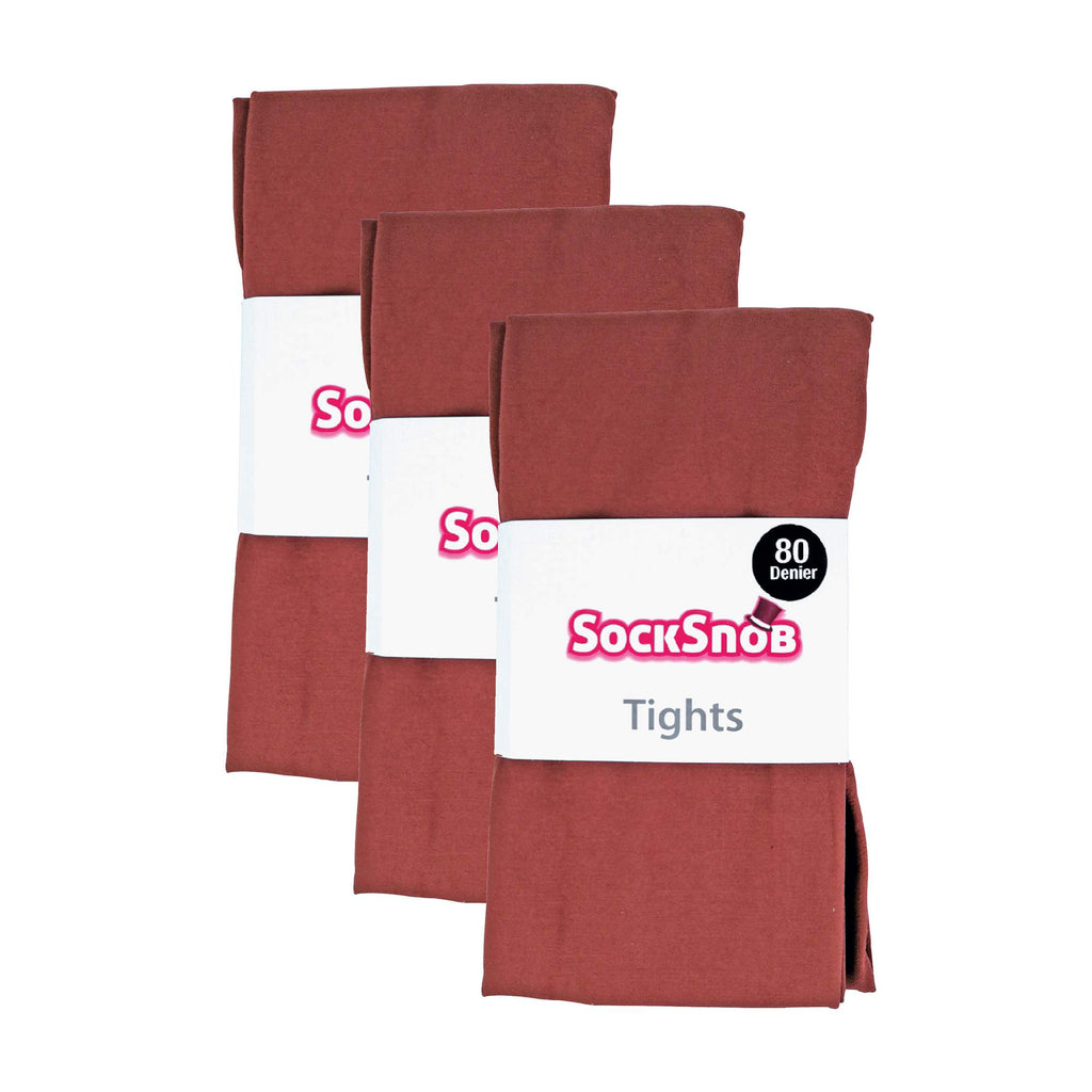 3 Pair Ladies Coloured Opaque 80 Denier Plain Block Colour Tights