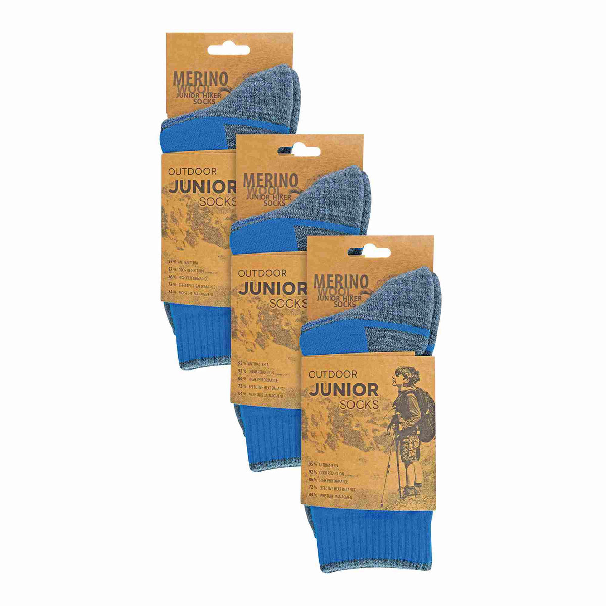 3 Pack Kids Merino Wool Hiking Socks (3 Sizes)