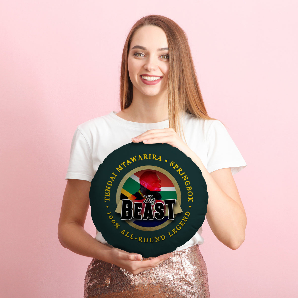 South AFRICA Rugby Union Beast  - Legend Collection - Circle Cushion 14"