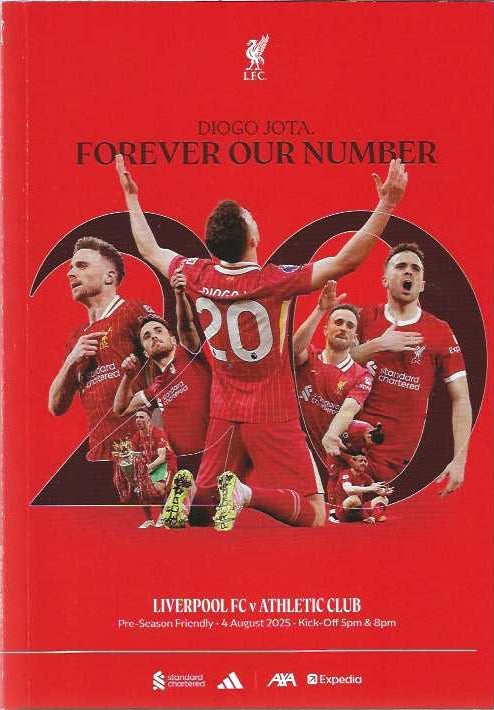 Liverpool v Athletic Club 4th August 2025 Pre-Season Friendly Official Matchday Programme Special Edition Remembering Diogo Jota