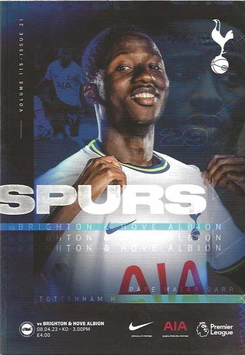 Tottenham Hotspur v Brighton & Hove Albion 8th April 2023 Official Matchday Programme