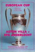 Aston Villa v RFC Anderlecht 7th April 1982 European Cup Semi Final 1st Leg Official Matchday Programme