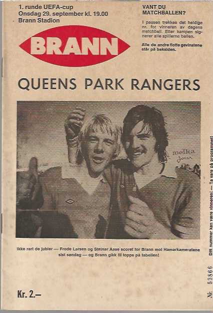 Brann v Queens Park Rangers 29th September 1976 UEFA Cup Official Matchday Programme