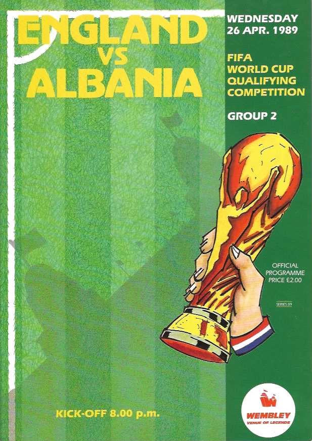 England v Albania 26th April 1989 World Cup Qualifying Official Matchday Programme