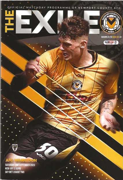 Newport County v Wimbledon 2nd September 2023 Official Matchday Programme