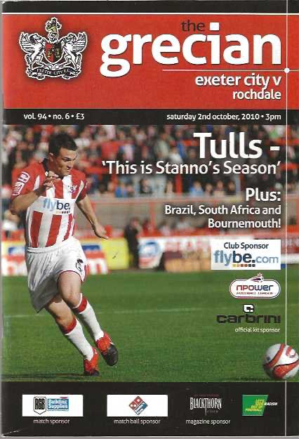 Exeter City v Rochdale 2nd October 2010 Official Matchday Programme