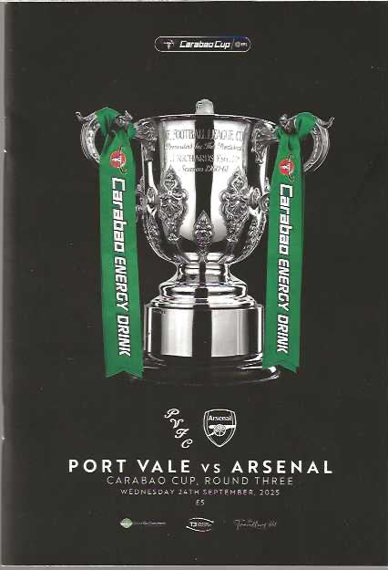Port Vale v Arsenal 24th September 2025 Carabao Cup Official Matchday Programme