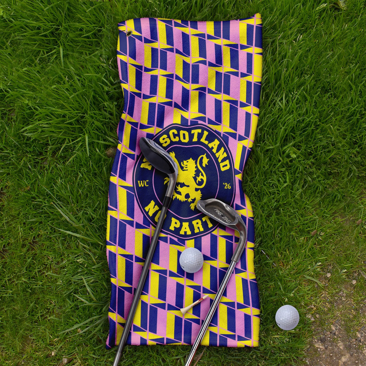 No Scotland No Party Yellow & Pink Retro Pattern - Golf Towel