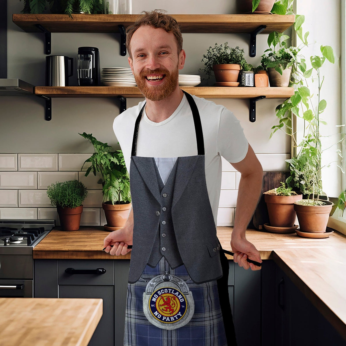 No Scotland, No Party! Navy Kilt - Novelty - Water-Resistant Adults Apron