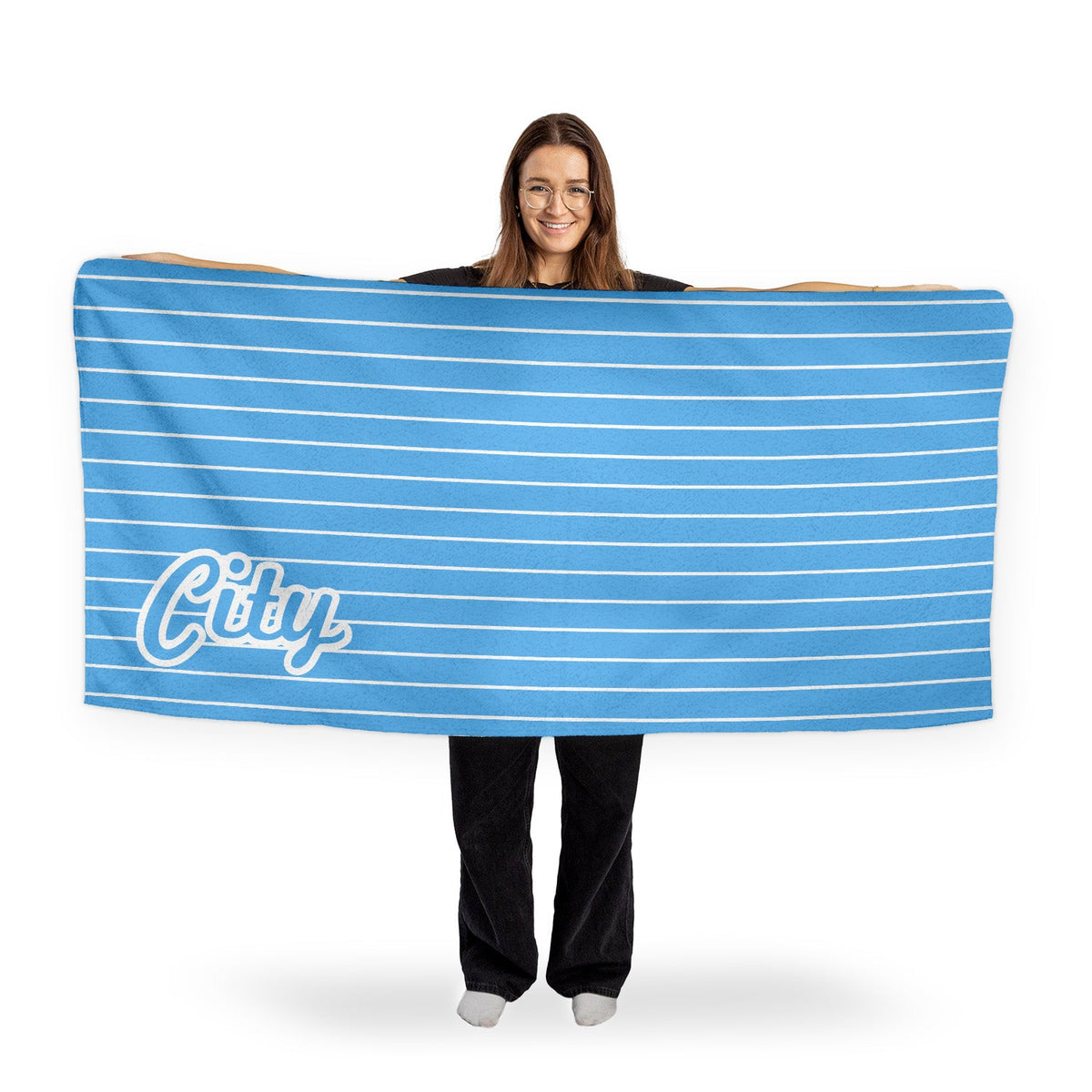 Manchester Blue - Stripes - Microfibre Retro Beach Towel - 150cm x 75cm