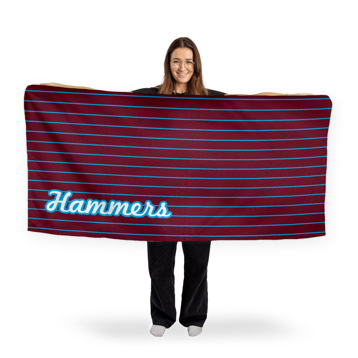 West Ham - Stripes - Microfibre Retro Beach Towel - 150cm x 75cm