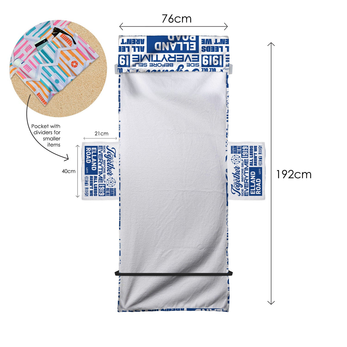 Leeds - Word Montage - White & Blue - Sunbed Towel