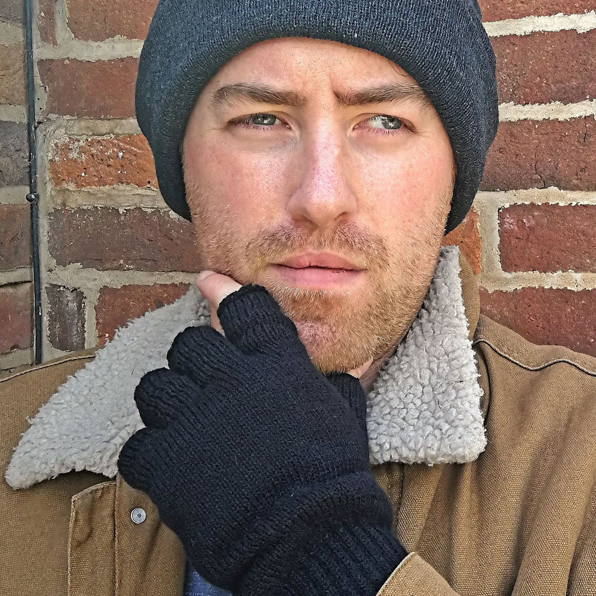 Mens Black 3M Thinsulate Insulation Lined Fingerless Gloves