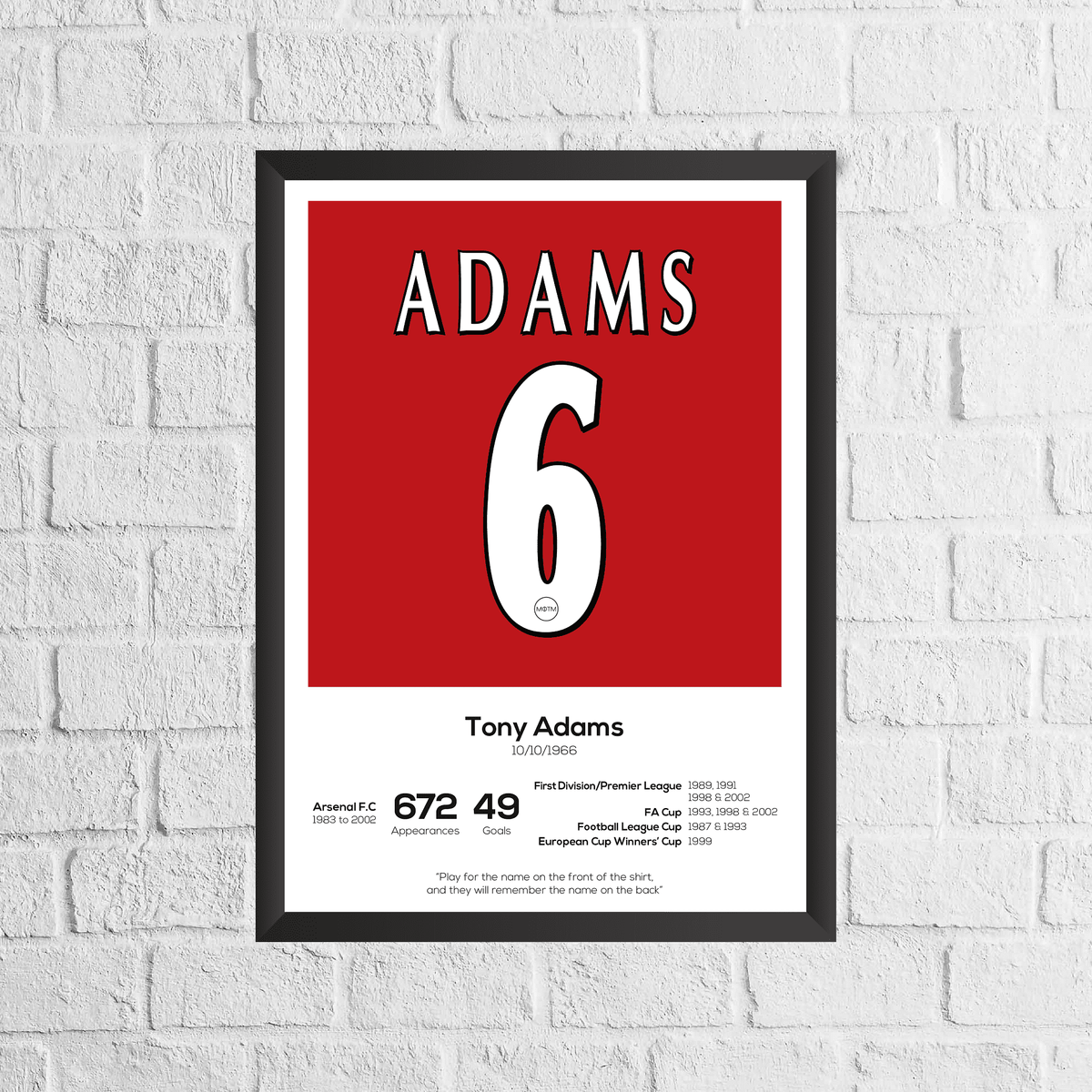 Tony Adams Legend Stats Print