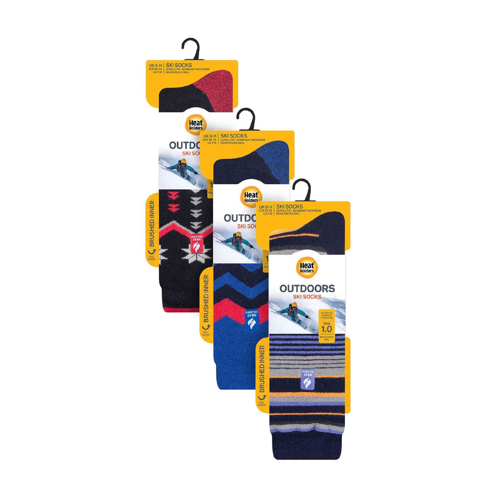 3 Pair Multipack Ultra Lightweight Mens Thermal Ski Socks