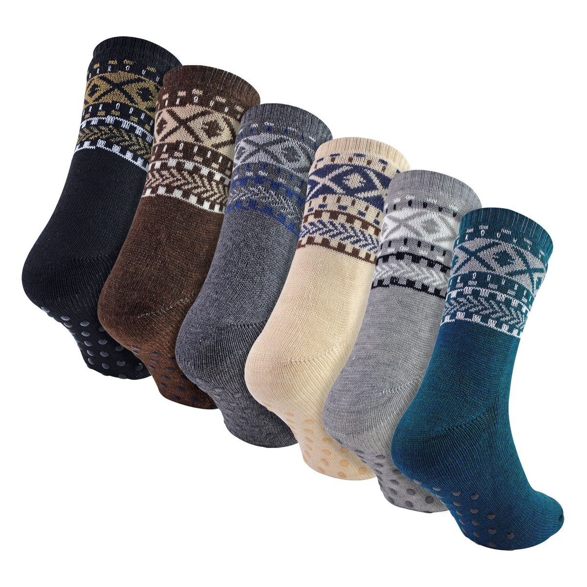 6 Pack Mens Double Layer Patterned Slipper Socks