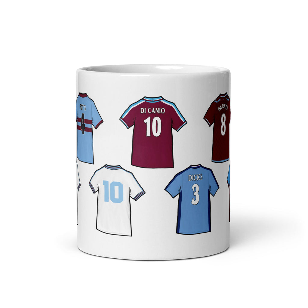 West Ham Legend Shirts Illustrated Handmade Ceramic Football Mug