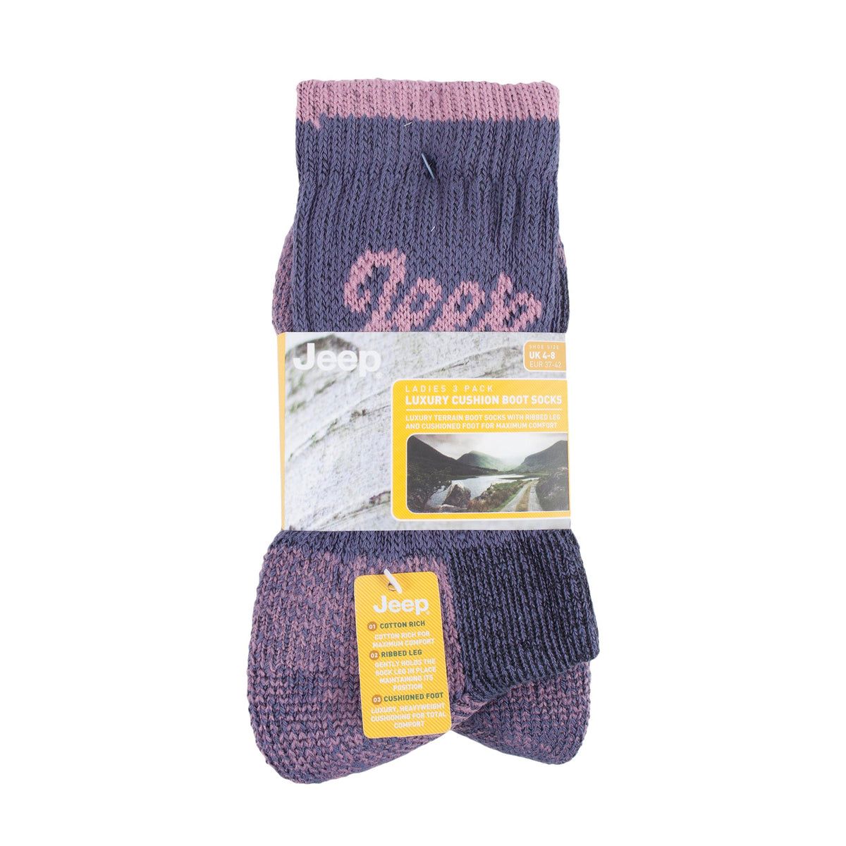 3 Pack Ladies Cotton Cushioned Hiking Socks