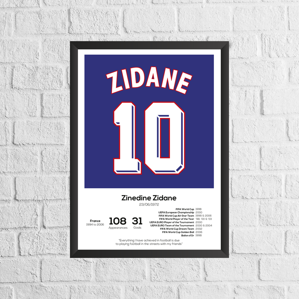 Zinedine Zidane France Legend Stats Print