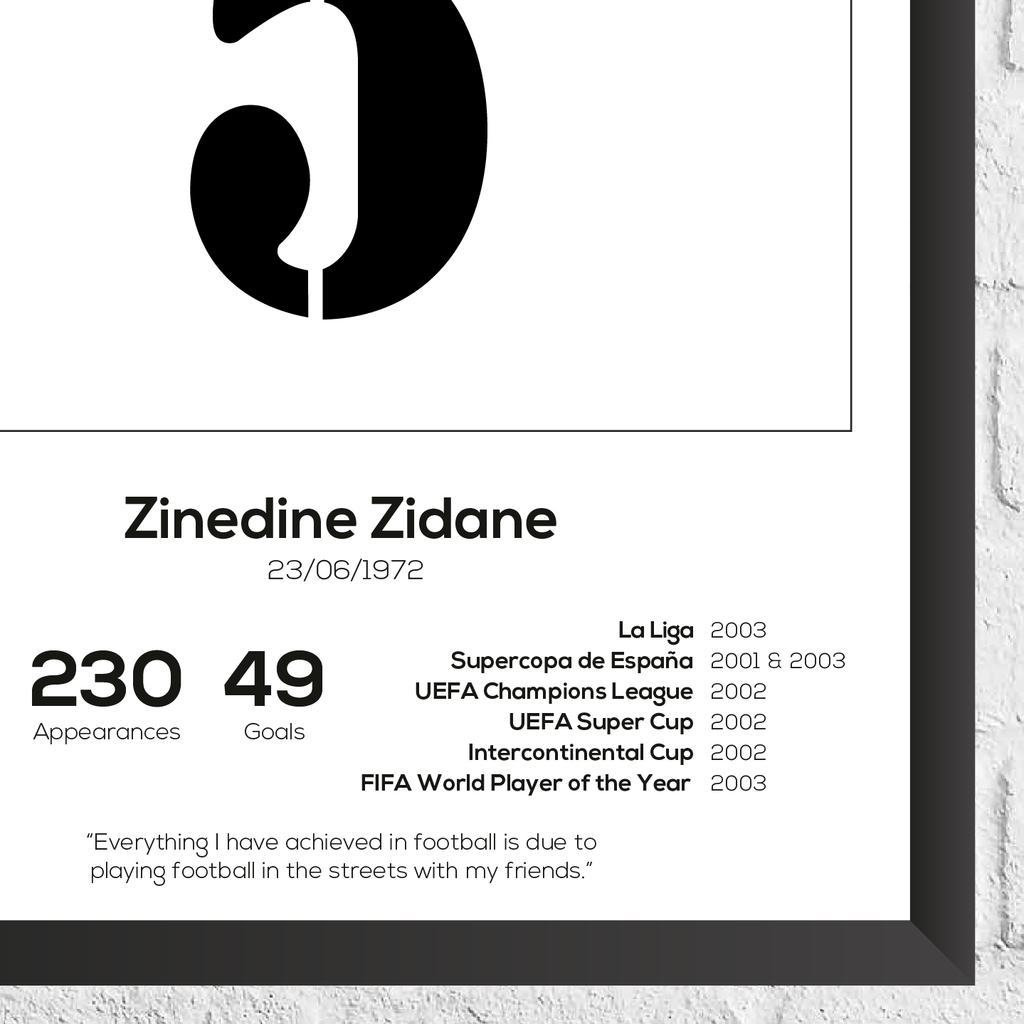 Zinedine Zidane Legend Stats Print