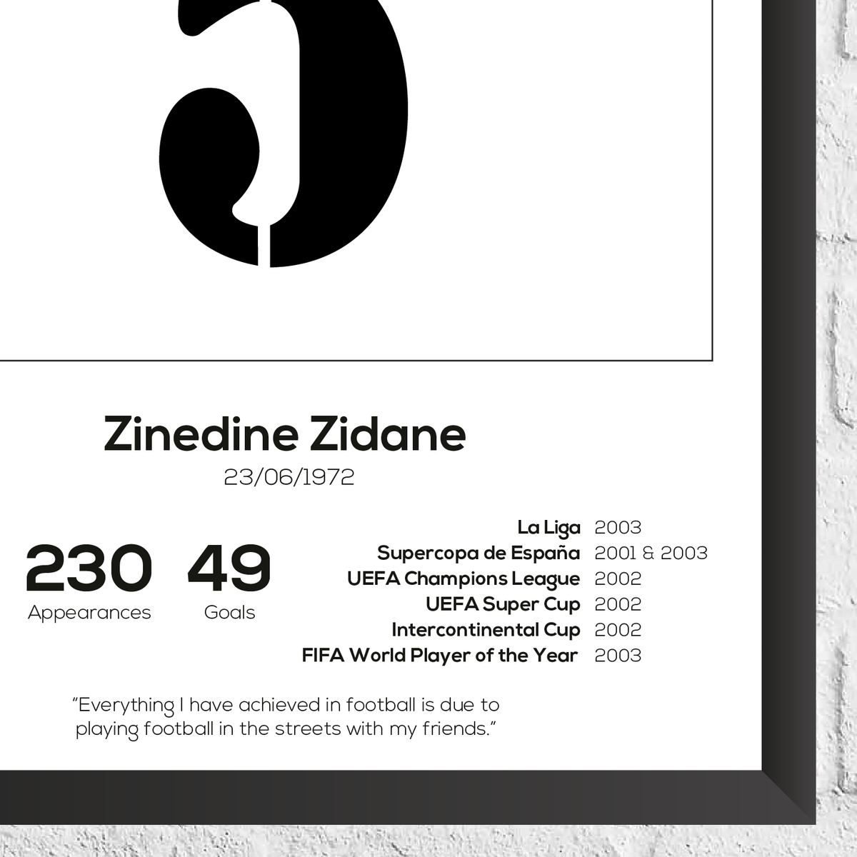 Zinedine Zidane Legend Stats Print