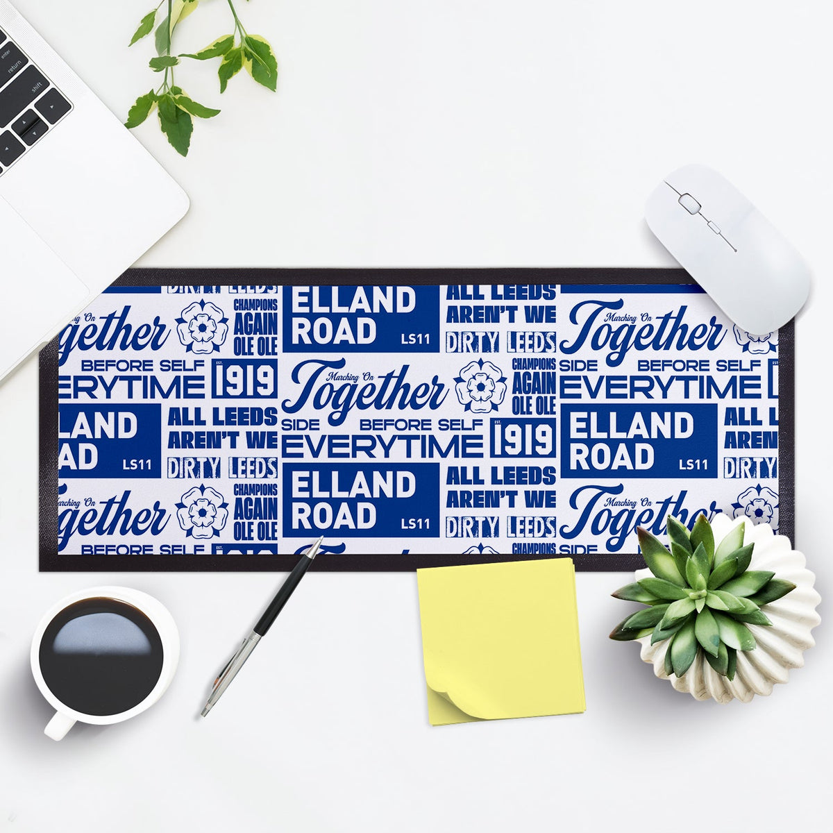 Leeds - Word Montage - White & Blue - Bar Runner
