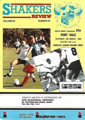 Bury v Port Vale 5th March 1988 Official Matchday Programme