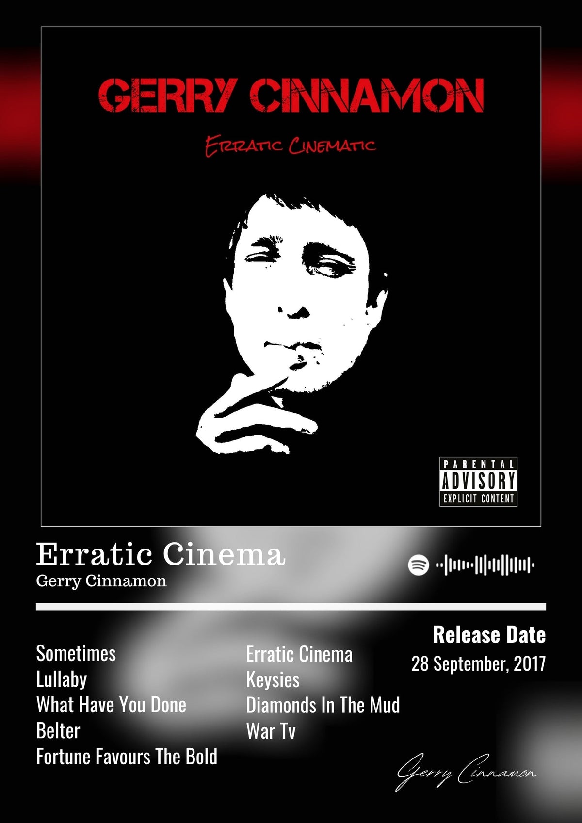 Erratic Cinema - Gerry Cinnamon Inspired Album Poster