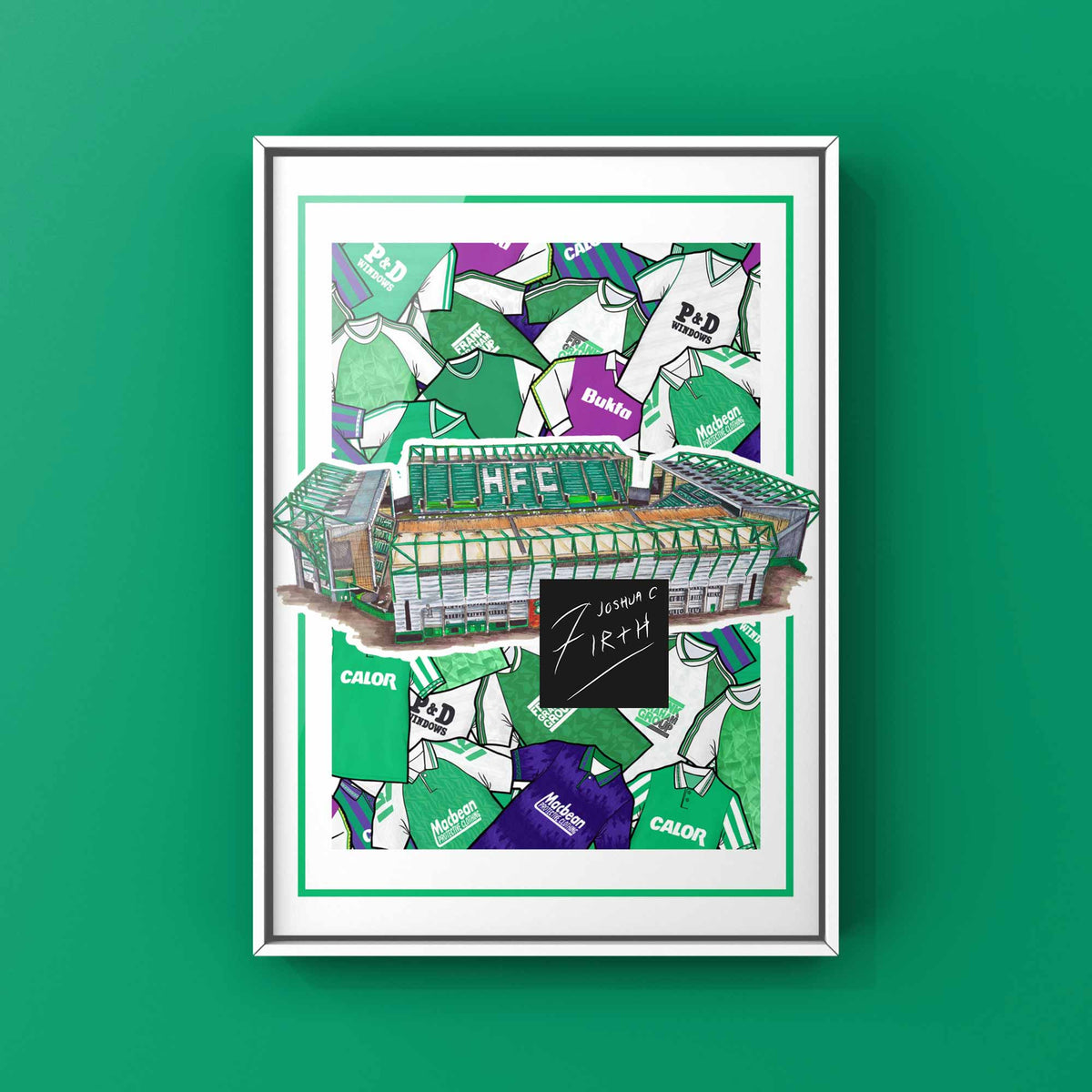 Hibernian Kit Collage Retro Shirts & Stadium Football Print